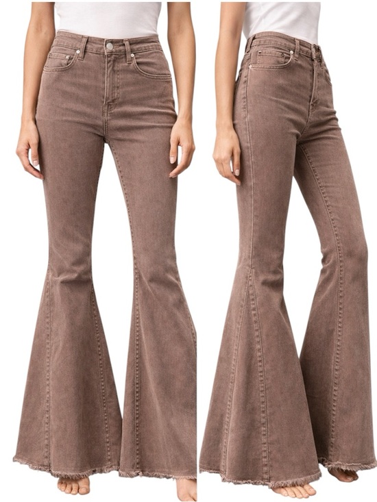 Shyanne Denim - Shyanne Khaki Brown High-Rise Super Flare Western Jeans Raw Hem Women’s 33 X 32